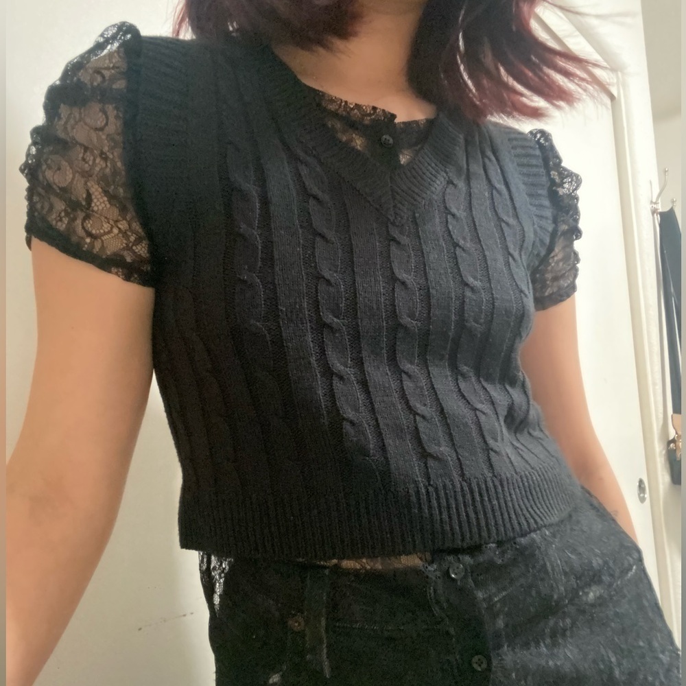 French black lace button up coquette top